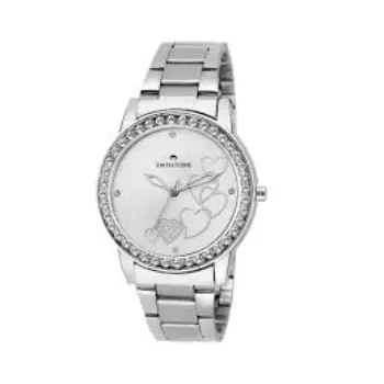 crystal studded stainless steel chain wrist watch 